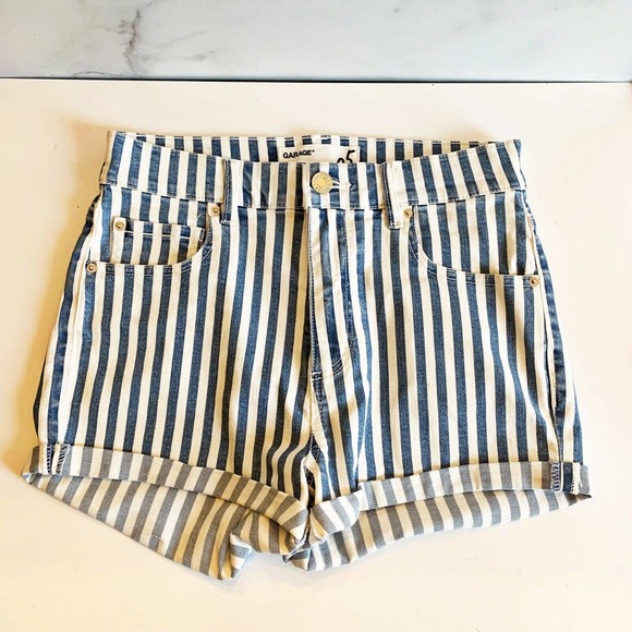 Garage Women's Juniors Size 05 Taille Haute High Rise Striped Jean Shorts Cuffed - Picture 1 of 4